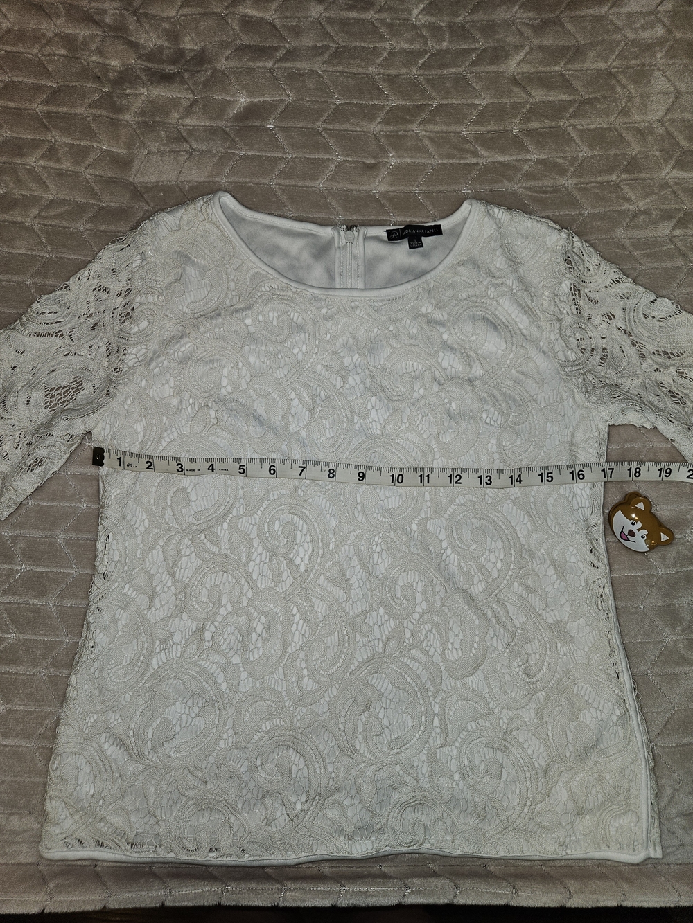 Adrianna Papell White Lace Short-Sleeve Blouse - Picture 5 of 12